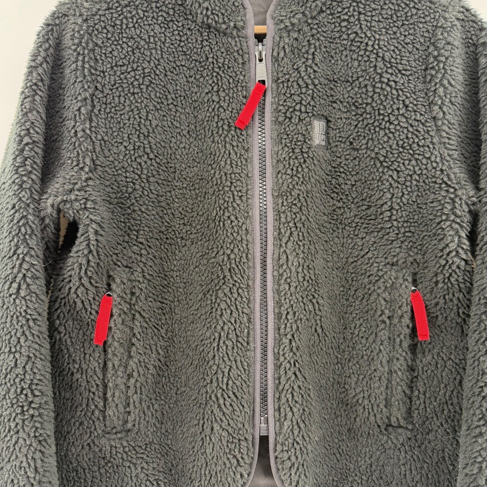 Topo Designs Sherpa Fleece Jacket Full Zip Reversible Black Red Crop Women's M - Picture 3 of 14